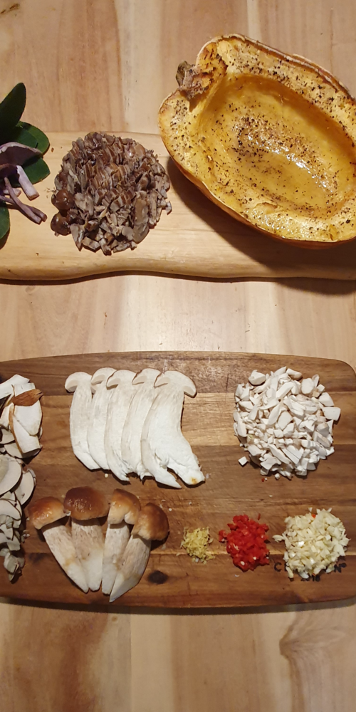 prep for the mushroom squash and scheshnut dinner